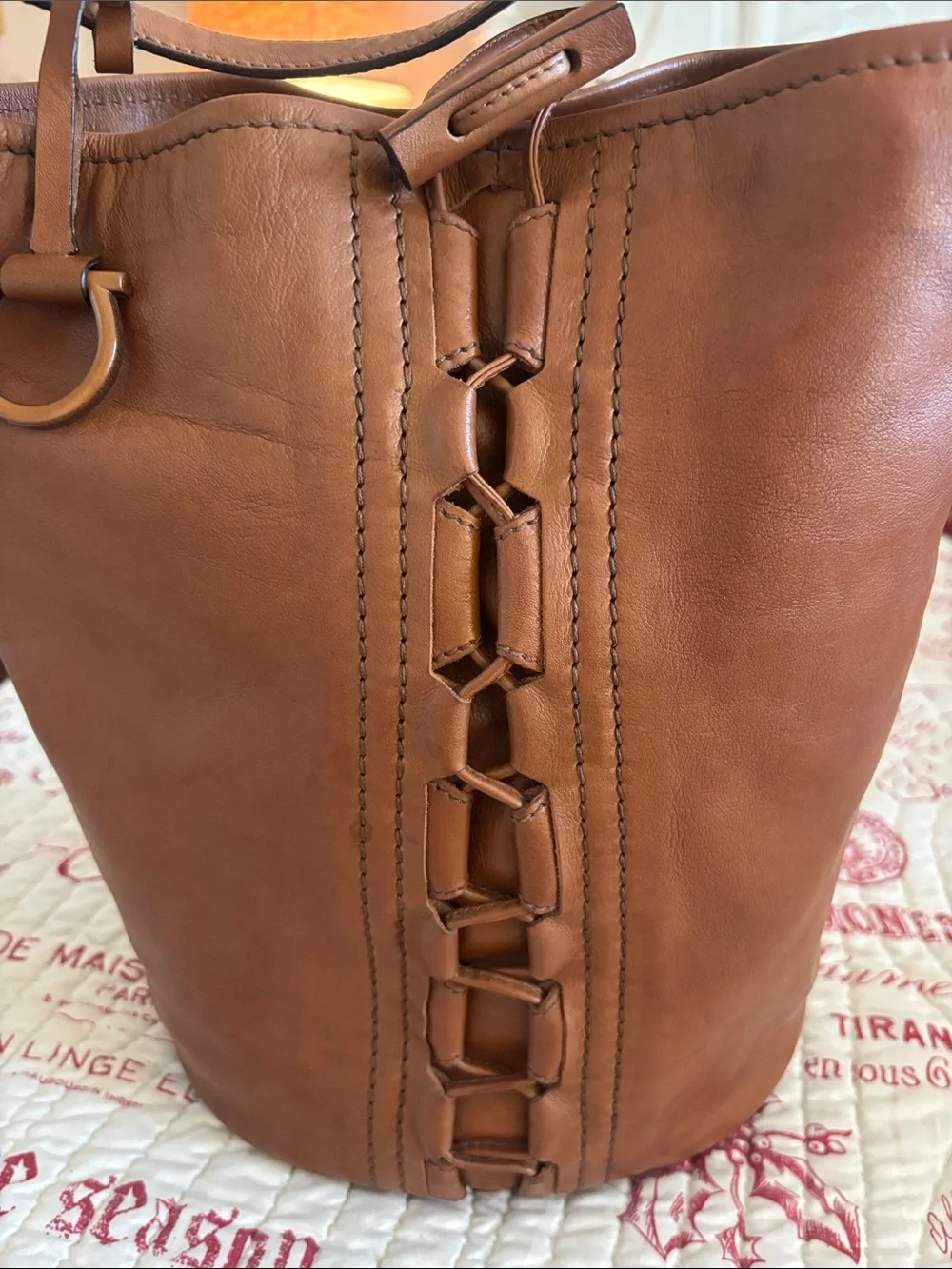 Authentic Vintage Salvatore Ferragamo Cognac Brown Leather Hobo/Bucket Bag